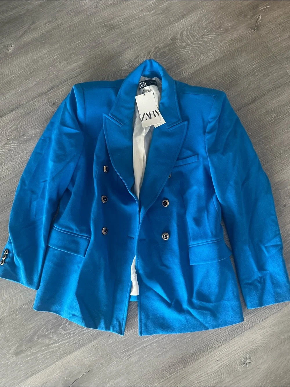 ZARA Women's Double-Breasted Blue Blazer Jacket - Picture 1 of 3